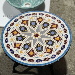 Handmade Outdoor Coffee Table - Complicated Mosaic Pattern multi-colored Table - Round Bistro Table GIFT .