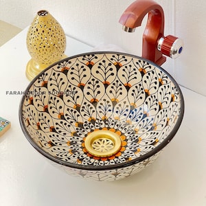 Moroccan ceramic sink - Bathroom & Kitchen Ceramic Vessel - Drop In Sink - Bathroom Ceramic Sink Bowl - Ceramic Sink