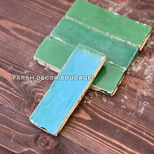 2&quot;/6&quot; Handmade Moroccan Bejmat Terracotta, Natural Green Zellige, Fez Handmade Clay Terracotta Tile Moroccan