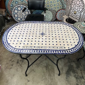 Personalized Handmade Moroccan Mosaic Table | Authentic Moroccan Mosaic Zellige Wrought Iron Bistro Table | Outdoor Moroccan Craft Furniture