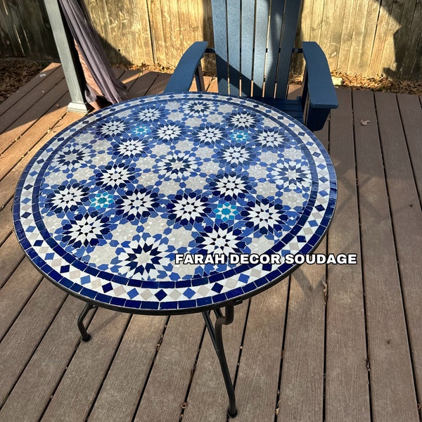 Handmade Moroccan Mosaic Table, Handcrafted Round Moroccan Outdoor/ Indoor Mosaic Table, bistro table made of Mosaic