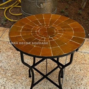 Natural Ochre Mosaic Table, Handcrafted Round Outdoor/ Indoor Mosaic Table, Unique Moroccan bistro table .
