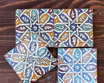 Custom Handmade Ceramic Tiles - Colorful 4x4 Pottery Tiles for Kitchen Decor - Handcrafted Zellige .