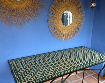 Rectangular Moroccan Mosaic Table – Handmade Zellige Tile Bistro Table for Indoor & Outdoor Use .