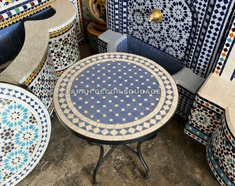 MOROCCAN TABLE, Luxury Furniture, Mosaic Resin Top Metal Base Frame Outdoor Traditional Round Table