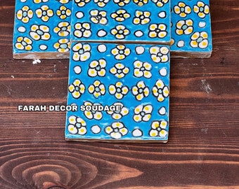 Hand Painted Zellige Tiles - 4"x4" Ceramic Moroccan Decor .