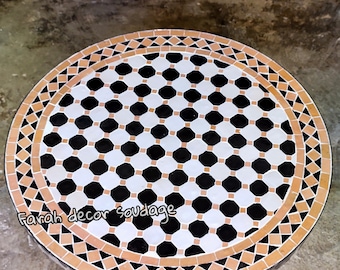 Brown Moroccan Mosaic Table | Round Zellige Coffee Table | Outdoor Patio & Indoor Furniture .