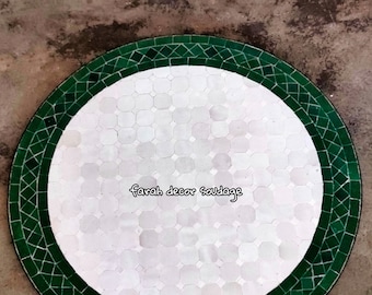 Custom  Green Moroccan Mosaic Bistro Table - Handcrafted Zellige Tile Art Indoor Outdoor Decor .