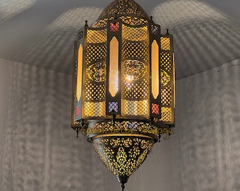 Moroccan Pendant Light Brass , Ceiling pendant Antique Brass , Moroccan Lamp , Ceiling Light , Light fixture , Moroccan lighting .