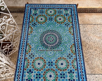 Rectangular Moroccan Mosaic Table – Handmade Zellige Ceramic Bistro Table for Indoor & Outdoor Use .