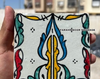 Traditional Moroccan Ceramic Tile, Hand-Painted 4x4 Accent for Backsplash & Bathroom .