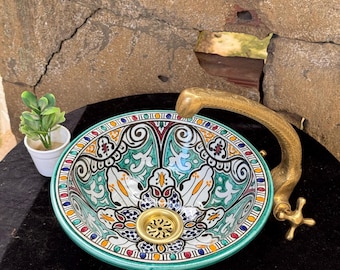 Handmade Ceramic Sink – Custom Moroccan Vessel Basin -  Bathroom Vanity Centerpiece - Bathroom Statement Piece .