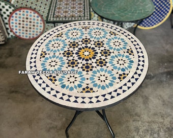 Mosaic Handmade Outdoor Coffee Table - Complicated Mosaic Pattern multi-colored Table - Bistro Mosaic Table .