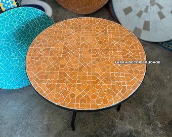 Handmade Moroccan Zellige Tile Table, Round Mosaic Garden Patio Table