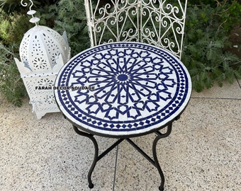 Blue Mosaic Table - Complicated Mosaic Pattern multi-colored Table - Handmade Coffee Table For Outdoor & Indoor