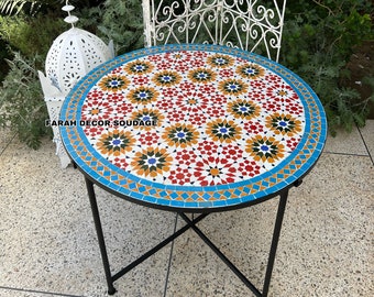 Handmade Moroccan Mosaic Table, Round Moroccan Outdoor/ Indoor Mosaic Table, Moroccan bistro table made of Mosaic .