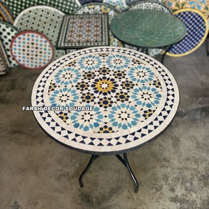 Mosaic Handmade Outdoor Coffee Table - Complicated Mosaic Pattern multi-colored Table - Bistro Mosaic Table .