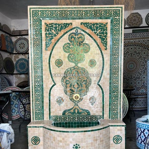 Moroccan Mosaic Fountain, Terrace Indoor Decor, Fountain for garden art, Tree of life Mosaic Fountain, Water inside fountain .