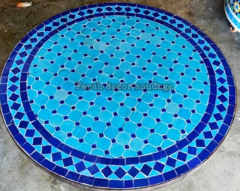 Handmade Blue Mosaic Table, Mid Century Mosaic Table from Morocco, Handmade Coffee Mosaic Table For Outdoor & Indoor