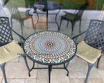Green Zellige Mosaic Table - Handmade Moroccan Tile Furniture - Custom Indoor Outdoor Table .