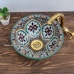 Handcrafted Farmhouse Basin - Mid-Century Modern Vanity Sink - Moroccan ceramic sink, Bathroom & Kitchen sink
