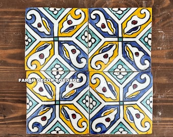 Customizable Ceramic Accent Tiles – Hand-Painted Moroccan Zellige 4x4 Wall Tile .