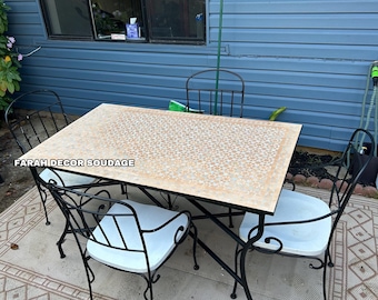 Rectangular Dinning Table - Handmade Moroccan Mosaic Coffee Table - Farmhouse Garden Coffee Table - Outdoor Patio Table