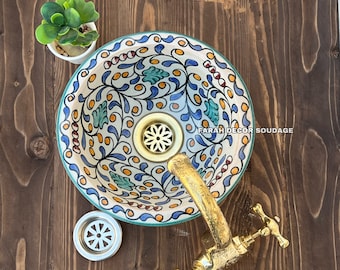 Bathroom vessel sink - Moroccan ceramic sink - Bathroom vessel & Kitchen - Moroccan Round washbasin Hand-Painted