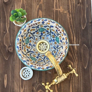 Bathroom vessel sink - Moroccan ceramic sink - Bathroom vessel & Kitchen - Moroccan Round washbasin Hand-Painted