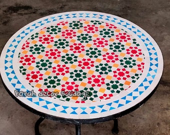 Moroccan  Mosaic Table Handmade , Handcrafted Round Moroccan Outdoor/ Indoor Mosaic , Mosaic Table .