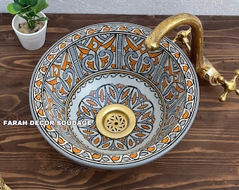 Ceramic Sink - Moroccan ceramic sink -  handmade sink - Bathroom Sink Basin - Pottery Sink - Moroccan washbasin.