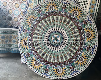 CASABLANCA Pattern Design Tile Table, Mosaic Table, Round MosaicTable top with iron legs, Custom your outdoor dining table or indoor