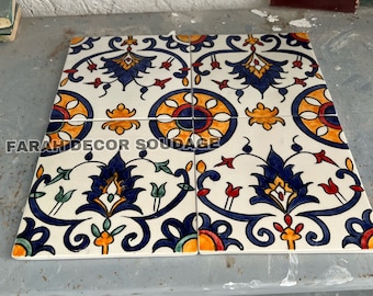 4"×4" Moroccan Tiles - Hand Painted Moroccan Tiles - Kitchen Tiles - Bathroom Tiles - Ceramic Accent Tiles