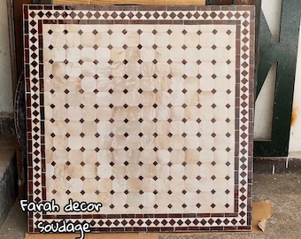 Handmade Moroccan square mosaic table for outdoor & indoor MidCentury living, Dark brown Square Patio table made of mosaic coffee Table
