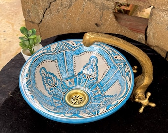 Custom Made Vessel Sink -  Bathroom Vanity Centerpiece - Bathroom Statement Piece - Ceramic Basin - Brass Drain .