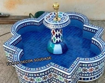 Round Mosaic Fountain For Garden, Floor Round Mosaic Fountain, Moroccan Water Fountain, Floor fountain For your Terrace Garden