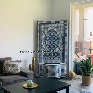 Garden fountain mosaic , Moroccan Mosaic Tile Fountain , Moroccan Mosaic Fountain , Wall mosaic fountain .