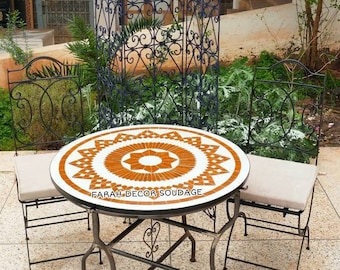 Mosaic Table And Chairs For Outdoor Indoor Mid century Living, Moorish Bistro Mosaic Table, Round Moroccan garden Table