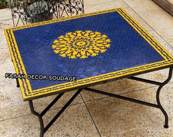 Square Moroccan Mosaic Table – Handmade Zellige Ceramic Bistro Table for Indoor & Outdoor Use .
