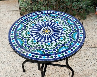 Handmade Moroccan mosaic table - outdoor & indoor Moroccan Moorish Mosaic Table - Mid Century Modern Patio Table - Round Bohemian Tile Table