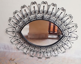 Moroccan mirror , wrought iron mirror , The Third Eye Mirror , Wall Mirror eye-shape design ,  Moroccan handmade home decor