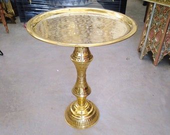 Moroccan Brass Table , Brass Tea table , Brass Tray Table Moroccan , Moroccan Traditional table copper Tray