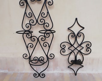 set of 2 , Iron Scroll Candle Holder , Candlestick Wall Hanging Sconce , Moroccan Decor , Wedding Home Decor