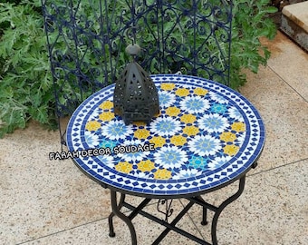 Moroccan  Mosaic Table Handmade , Handcrafted Round Moroccan Outdoor/ Indoor Mosaic , Mosaic Table Multi-Color