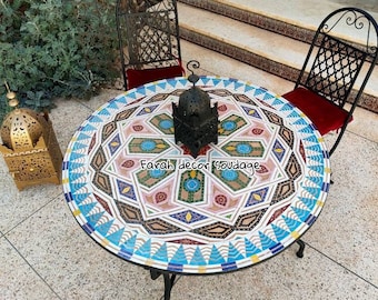 Garden table made of mosaic with 4 Chairs Wrought Iron,A mosaic table for your garden to enjoy your evenings with your Family .