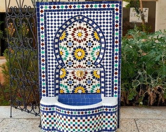 Moroccan Mosaic Fountain Without wheels, Garden Mosaic Fountain, Moorish Wall Mosaic Fountain, Garden and Indoor Water Fountain Decor .