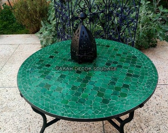 CUSTOMIZABLE Emerald Green Mosaic Table - Mosaic Table Art - Mid Century Mosaic Table - Handmade Outdoor & Indoor table