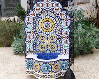 Moroccan Fountain for Garden, Mid Century Mosaic Fountain, Moorish Mosaic Fountain, Wall Water Fountain Outdoor Indoor, Mosaic Fountain .