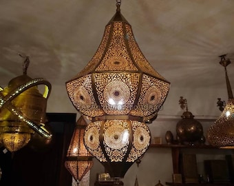 Moroccan Ceiling Light , Antique Brass Lamp , Pendant Light Moroccan Copper Brass Chandelier , Moroccan Brass lamp.