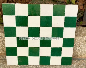 Natural white and Emerald Green Handmade Moroccan Zellige - Fez Handmade Clay Terracotta Tile Moroccan Zellige .
